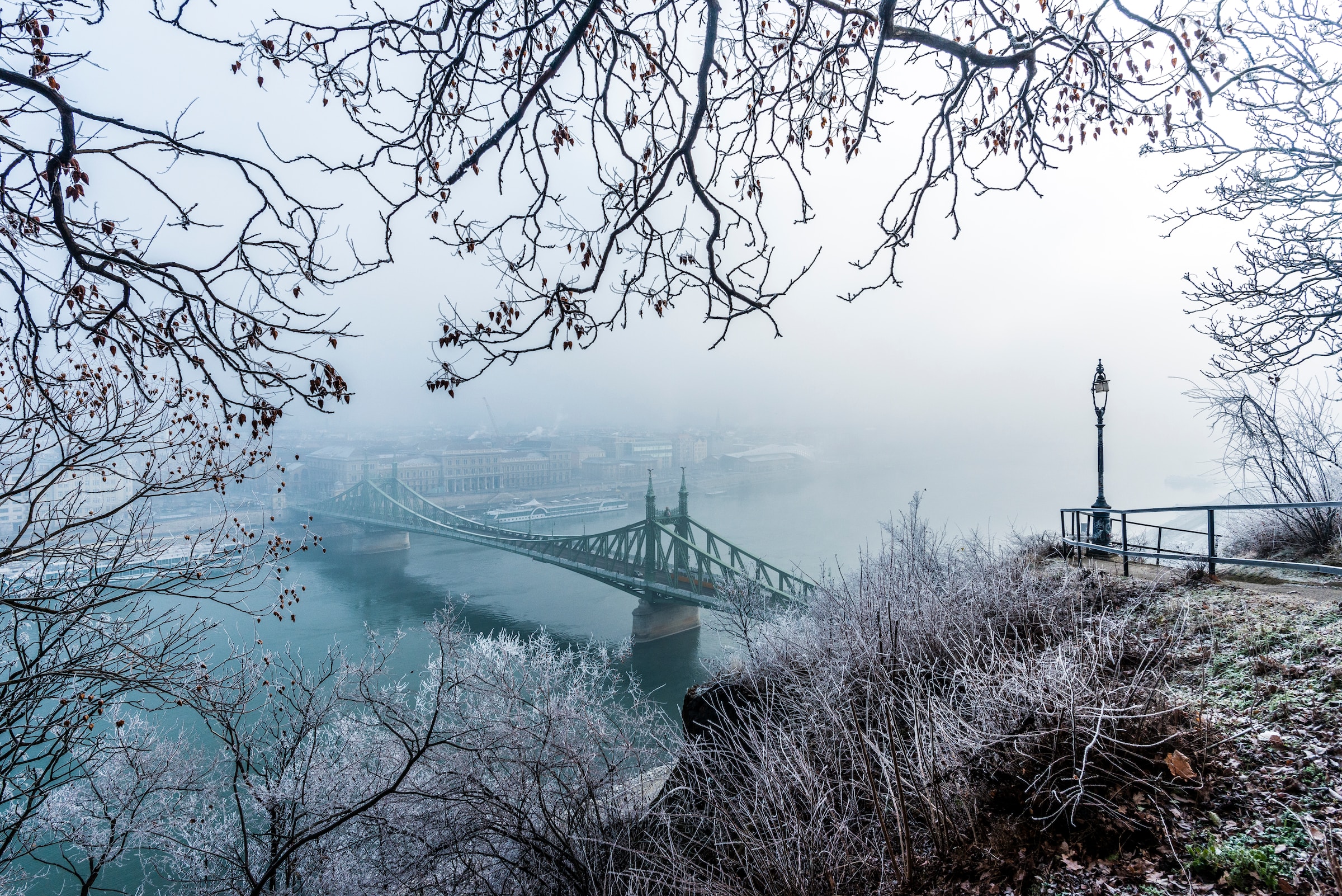 Budapest in winter with the Chain Bridge in the background